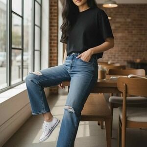 Women's Dear John Blue Denim Jeans American Classic 98% Cotton Wide Leg 32"